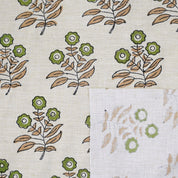 Handprinted Soft Linen Blend Fabric Boho Green Floral Design - Neha