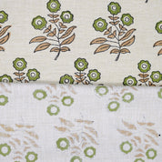 Handprinted Soft Linen Blend Fabric Boho Green Floral Design - Neha