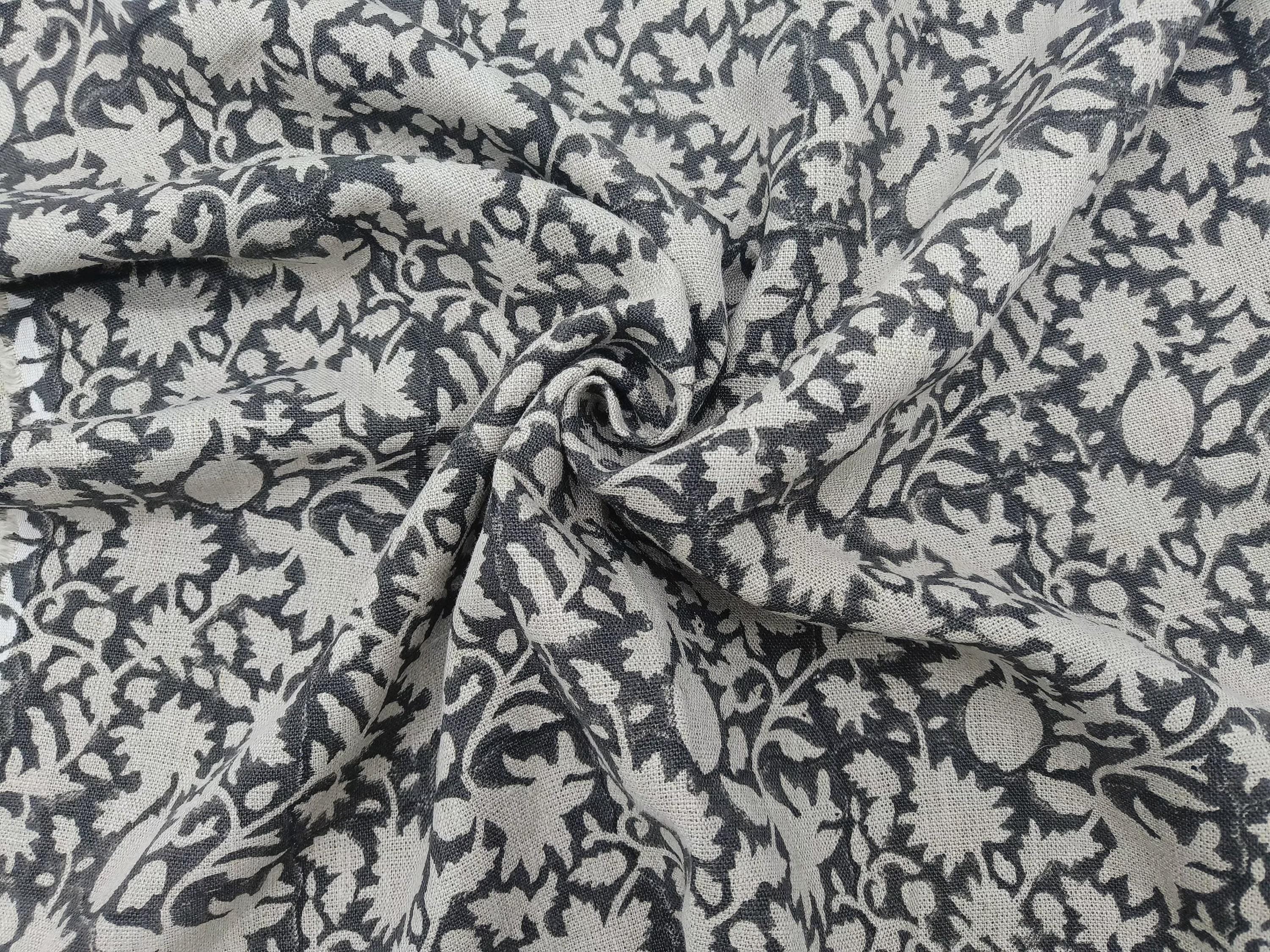 Linen Block Print Fabric 58 Inch Width Heavy Weight Linen Natural Base Color Curtains and Drapes Upholstery Handmade Art Pillow Covers Tablecloths and Runners Lampshades Napkins by Fabritual