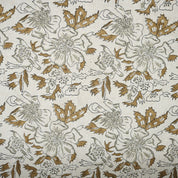 Artisanal Brown Floral Pure Linen Fabric Comfortable Block Printed - Papaya Leaf Design