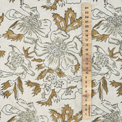 Artisanal Brown Floral Pure Linen Fabric Comfortable Block Printed - Papaya Leaf Design