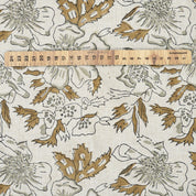 Artisanal Brown Floral Pure Linen Fabric Comfortable Block Printed - Papaya Leaf Design