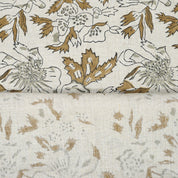 Artisanal Brown Floral Pure Linen Fabric Comfortable Block Printed - Papaya Leaf Design