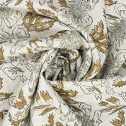 Artisanal Brown Floral Pure Linen Fabric Comfortable Block Printed - Papaya Leaf Design