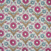 Handprinted Pink Floral Linen Blend Fabric Soft Touch for Cushions & Curtains - Vanshika