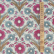 Handprinted Pink Floral Linen Blend Fabric Soft Touch for Cushions & Curtains - Vanshika