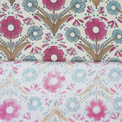 Handprinted Pink Floral Linen Blend Fabric Soft Touch for Cushions & Curtains - Vanshika