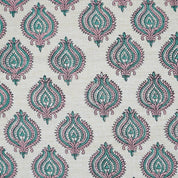 Handmade Boho Block Print on Soft Linen Blend Pink Floral Fabric - Uday