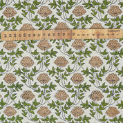 Handcrafted Fabric Khubsurat Boho Flower Print on Green Linen Blend