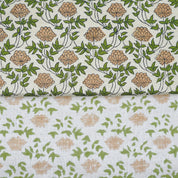 Handcrafted Fabric Khubsurat Boho Flower Print on Green Linen Blend
