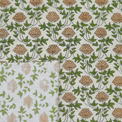 Handcrafted Fabric Khubsurat Boho Flower Print on Green Linen Blend
