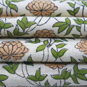 Handcrafted Fabric Khubsurat Boho Flower Print on Green Linen Blend