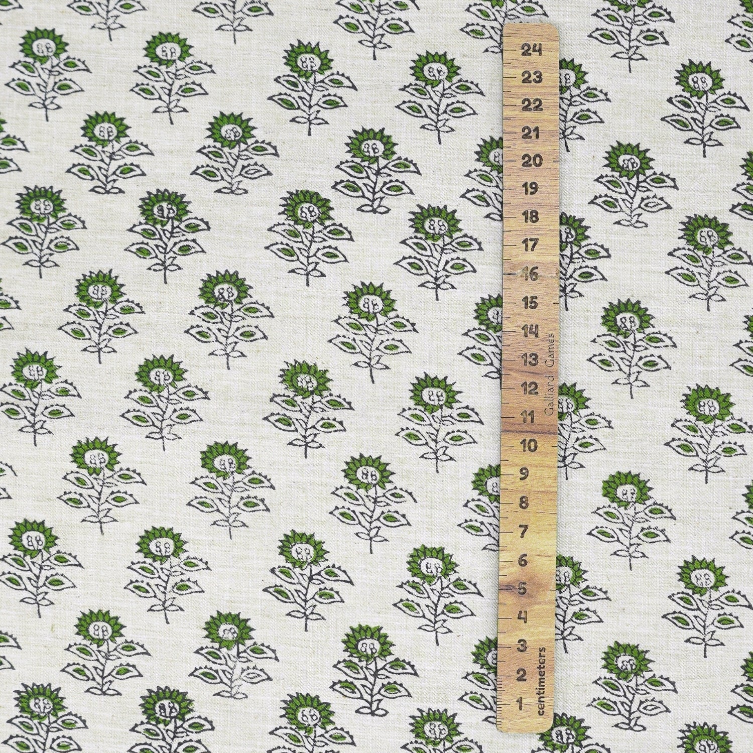 Handmade Floral Green Linen Blend Fabric Traditional - Bagru Buti Print