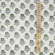 Handmade Floral Green Linen Blend Fabric Traditional - Bagru Buti Print