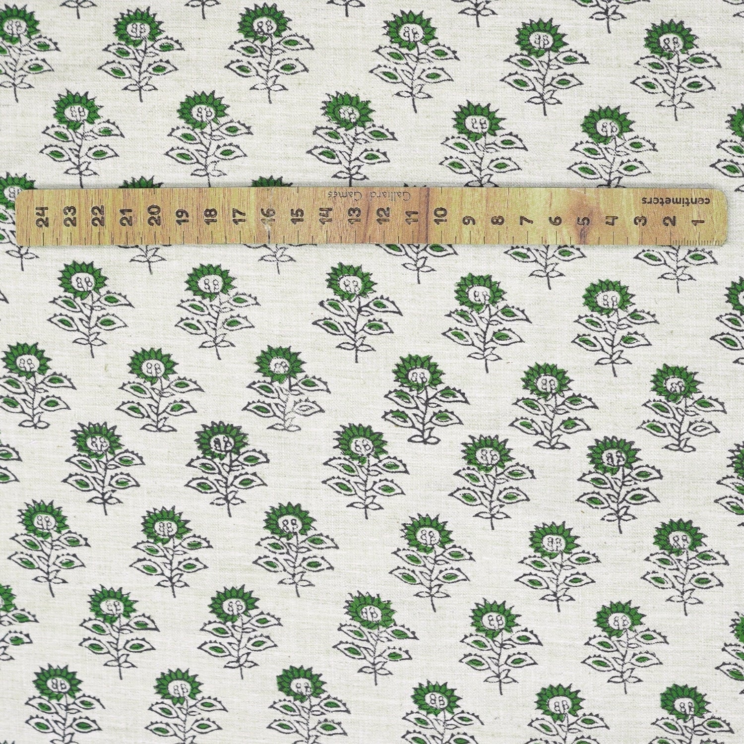 Handmade Floral Green Linen Blend Fabric Traditional - Bagru Buti Print