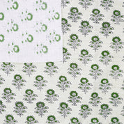 Handmade Floral Green Linen Blend Fabric Traditional - Bagru Buti Print