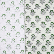 Handmade Floral Green Linen Blend Fabric Traditional - Bagru Buti Print