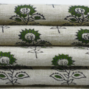 Handmade Floral Green Linen Blend Fabric Traditional - Bagru Buti Print