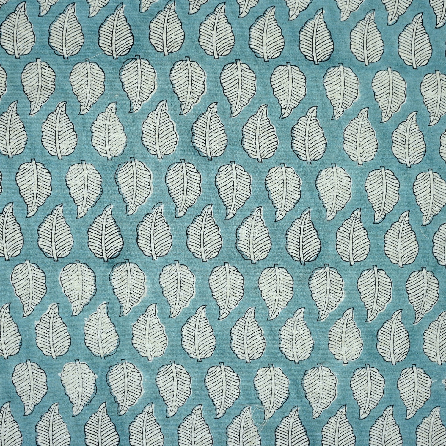 Indian Handblock Blue Floral Fabric Panchi Design on Soft Linen Blend