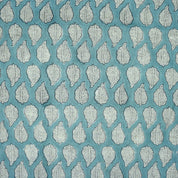 Indian Handblock Blue Floral Fabric Panchi Design on Soft Linen Blend