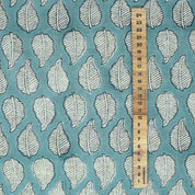 Indian Handblock Blue Floral Fabric Panchi Design on Soft Linen Blend