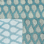 Indian Handblock Blue Floral Fabric Panchi Design on Soft Linen Blend