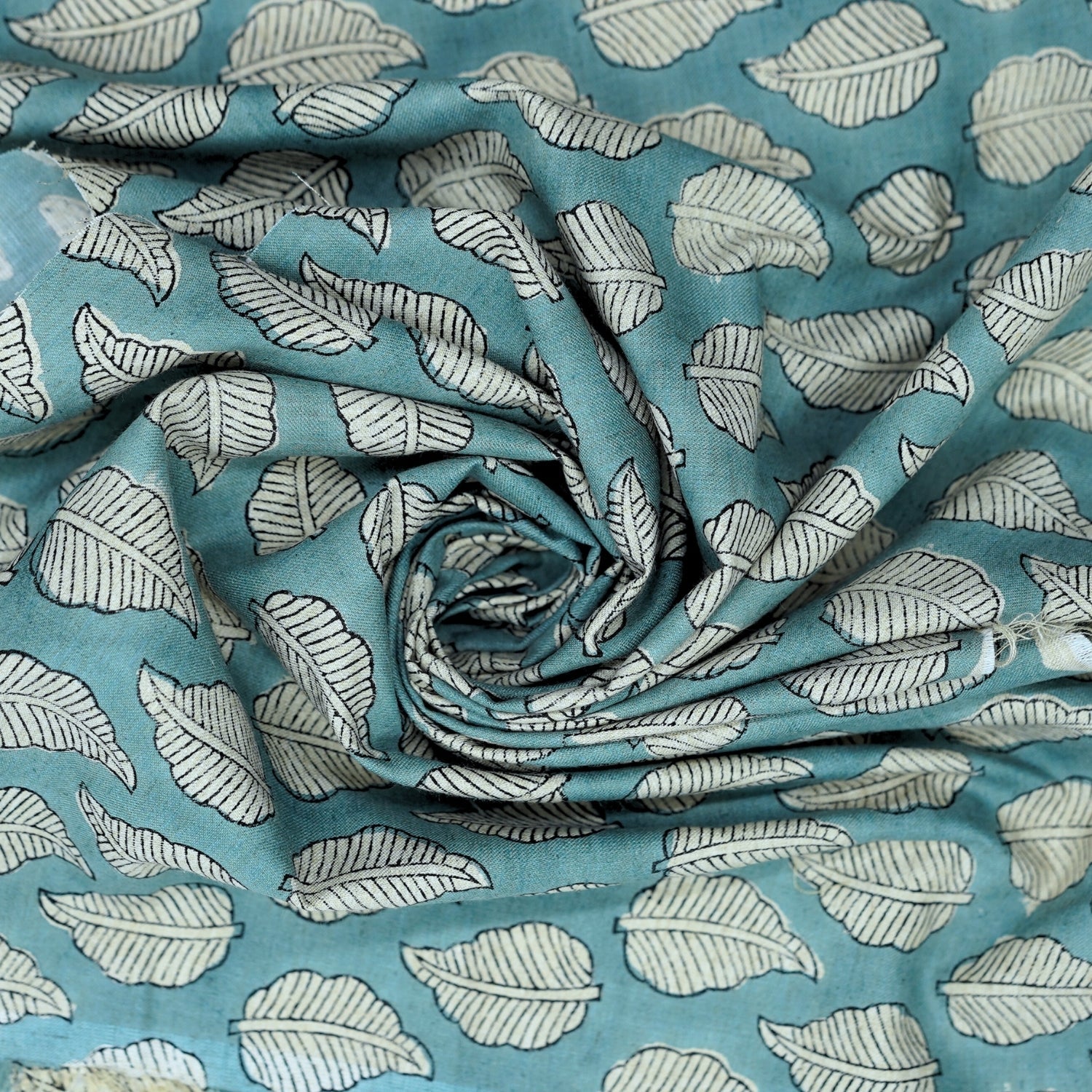 Indian Handblock Blue Floral Fabric Panchi Design on Soft Linen Blend