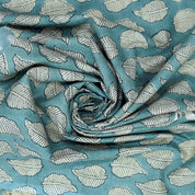 Indian Handblock Blue Floral Fabric Panchi Design on Soft Linen Blend