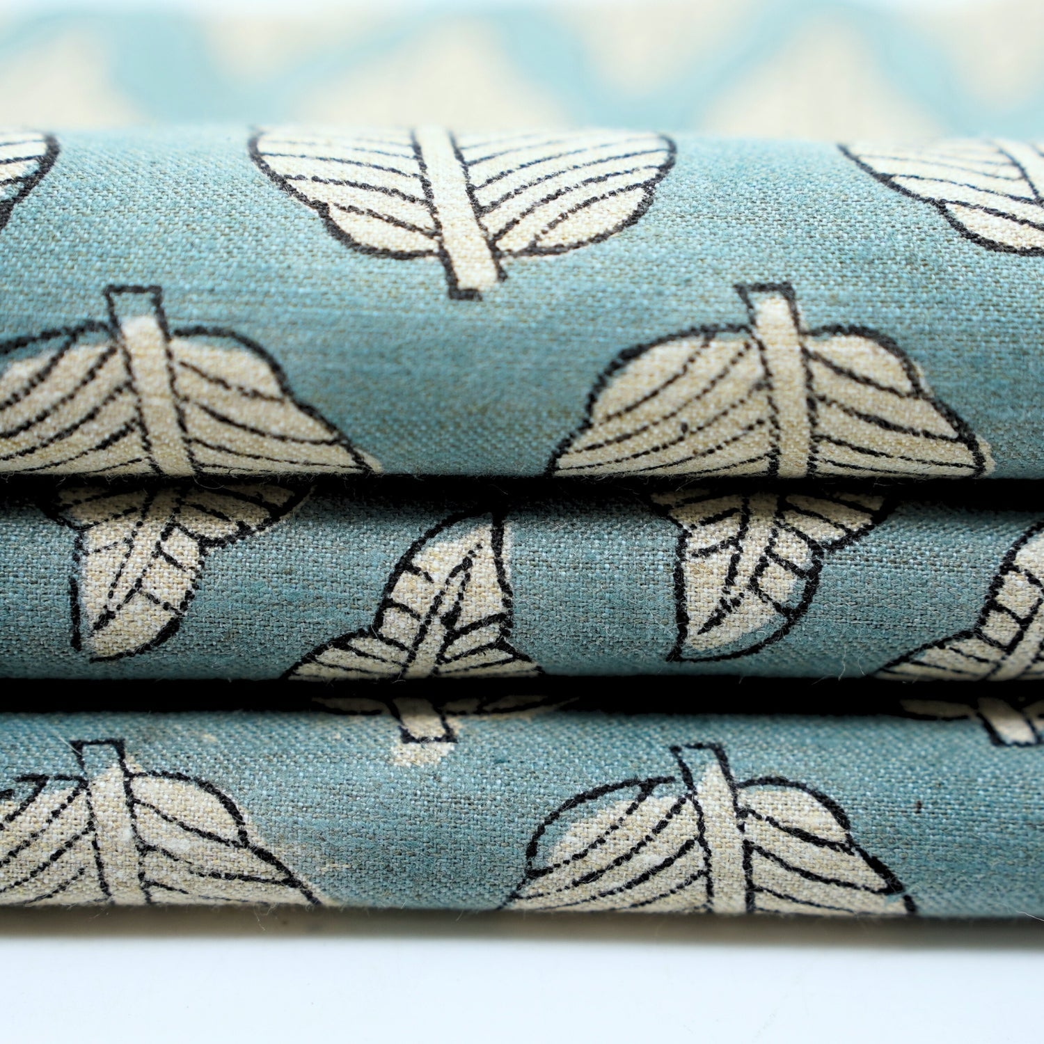 Indian Handblock Blue Floral Fabric Panchi Design on Soft Linen Blend