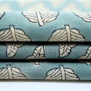 Indian Handblock Blue Floral Fabric Panchi Design on Soft Linen Blend