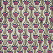 Hand Block Printed Boho Lotus Pink Floral Fabric on Linen Blend (58" Width)