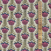 Hand Block Printed Boho Lotus Pink Floral Fabric on Linen Blend (58" Width)