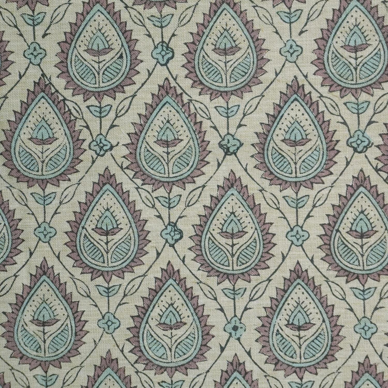 FLORAL PATTERN LINEN HOME DECOR FABRIC HAND BLOCK PRINT COUCH CUSHION LINEN FABRIC - PAN PATTI