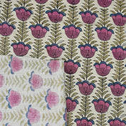 Hand Block Printed Boho Lotus Pink Floral Fabric on Linen Blend (58" Width)