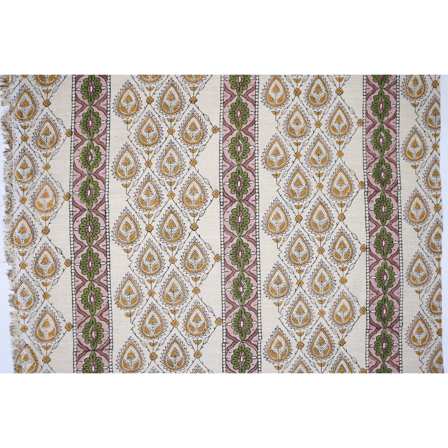 Handcrafted Yellow Floral Fabric Light Weight Linen Blend Elegance - Paan Patti