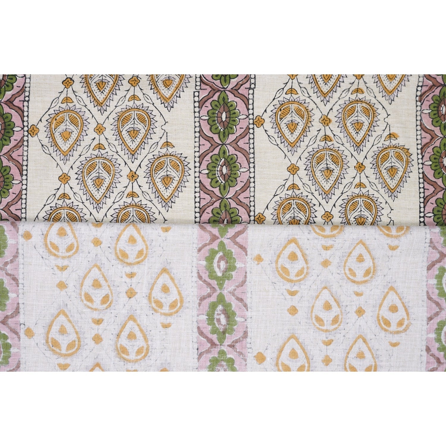 Handcrafted Yellow Floral Fabric Light Weight Linen Blend Elegance - Paan Patti