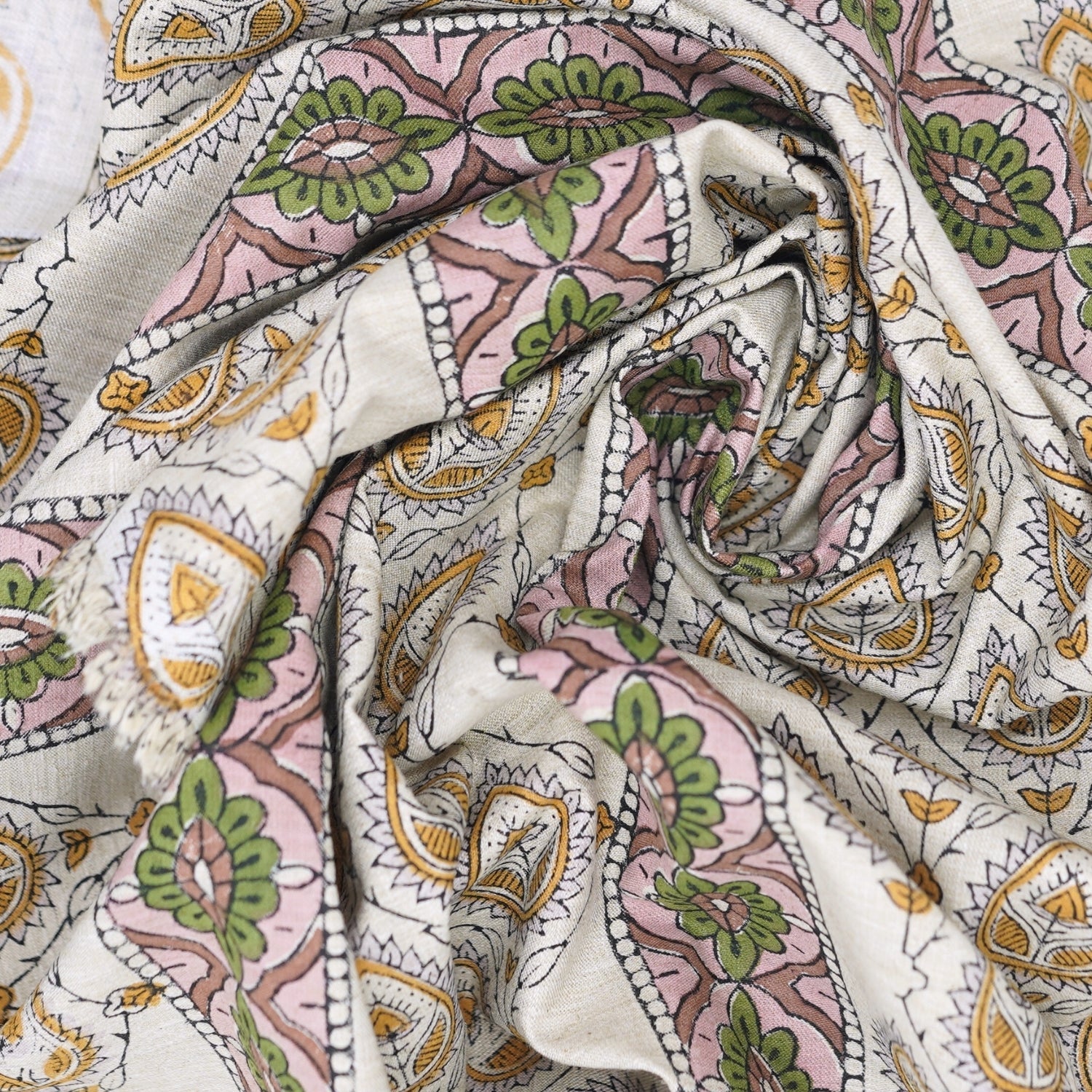 Handcrafted Yellow Floral Fabric Light Weight Linen Blend Elegance - Paan Patti