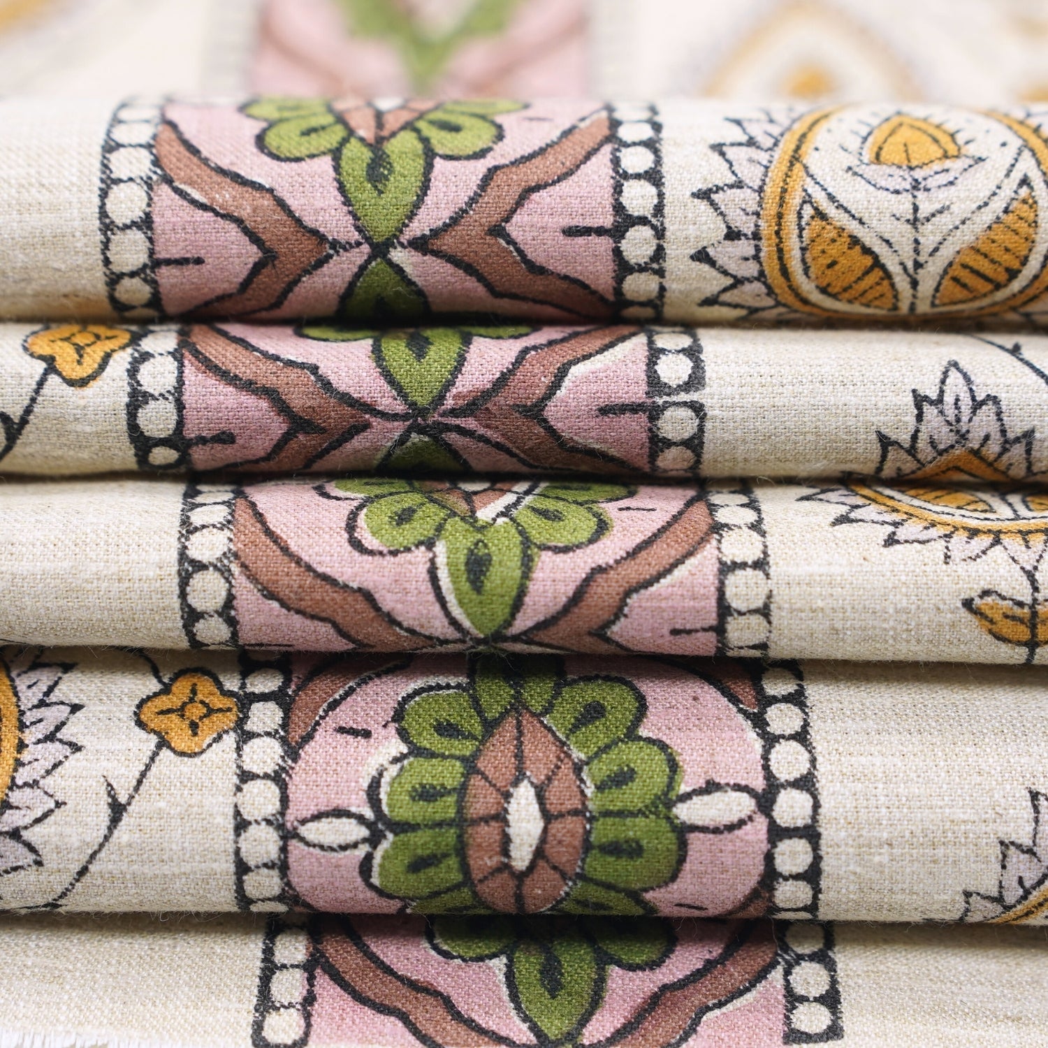 Handcrafted Yellow Floral Fabric Light Weight Linen Blend Elegance - Paan Patti