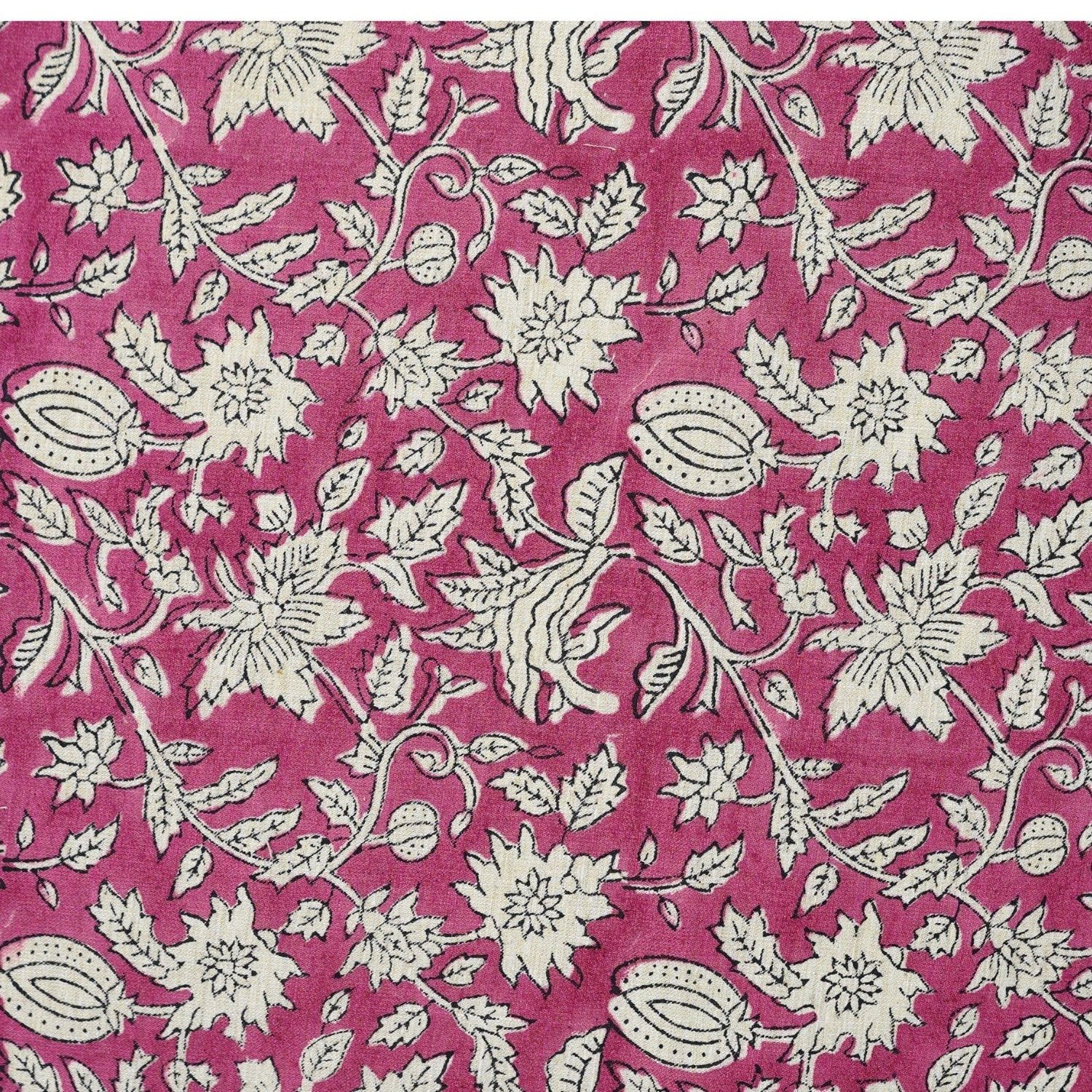 Handblock Printed Pink Floral Linen Blend Fabric Boho Style Artisanal Home Decor– Manikarnika