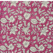 Handblock Printed Pink Floral Linen Blend Fabric Boho Style Artisanal Home Decor– Manikarnika
