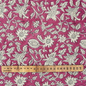 Handblock Printed Pink Floral Linen Blend Fabric Boho Style Artisanal Home Decor– Manikarnika