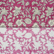 Handblock Printed Pink Floral Linen Blend Fabric Boho Style Artisanal Home Decor– Manikarnika