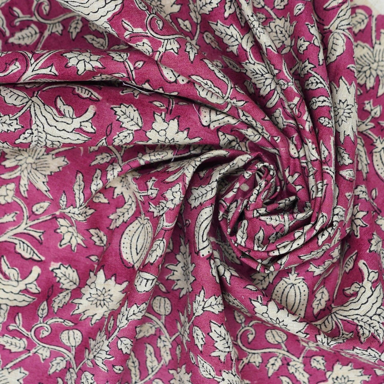 Handblock Printed Pink Floral Linen Blend Fabric Boho Style Artisanal Home Decor– Manikarnika