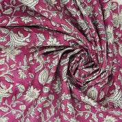 Handblock Printed Pink Floral Linen Blend Fabric Boho Style Artisanal Home Decor– Manikarnika