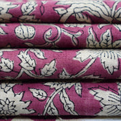 Handblock Printed Pink Floral Linen Blend Fabric Boho Style Artisanal Home Decor– Manikarnika