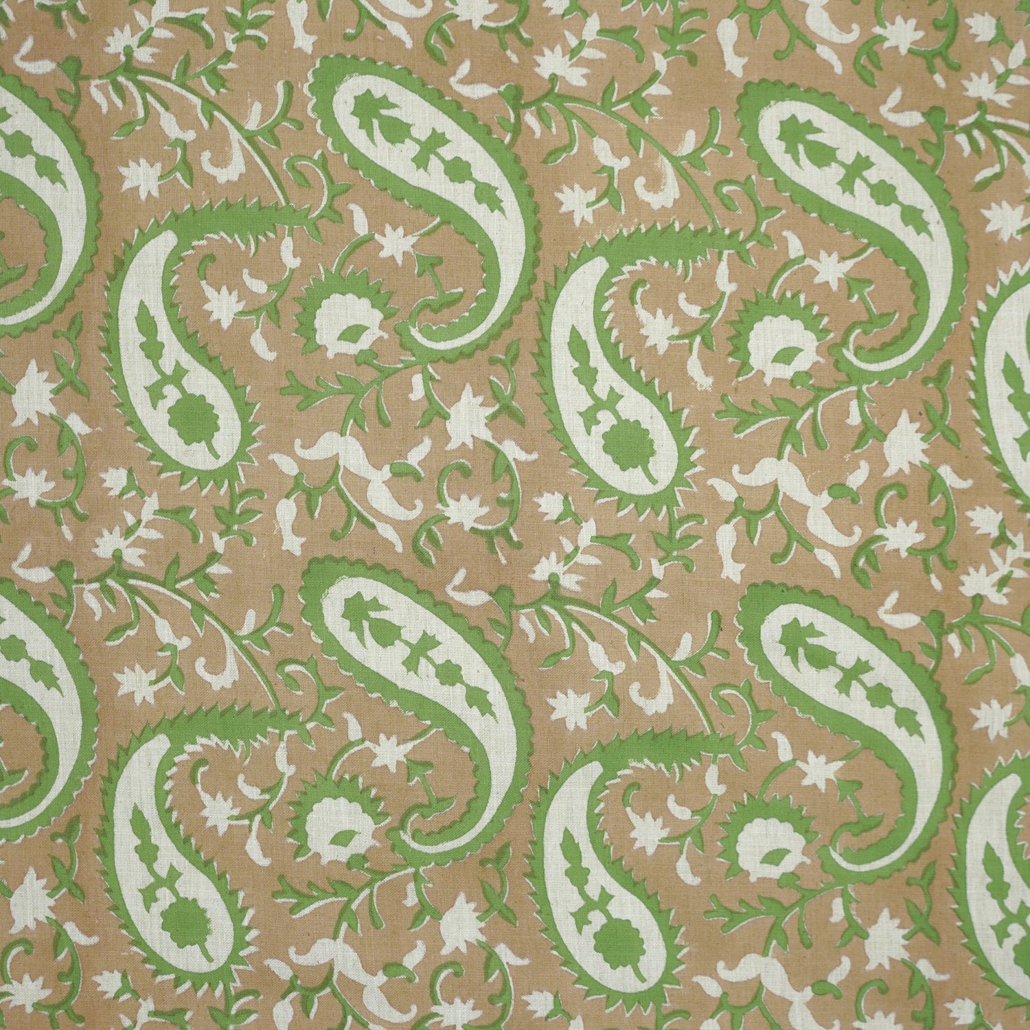 Handcrafted Green Floral Block Printed Fabric Linen Blend Beauty - Kiara
