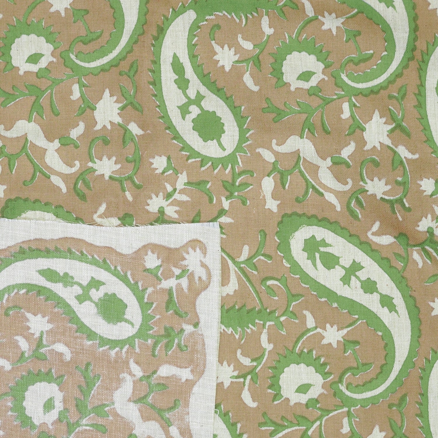 Handcrafted Green Floral Block Printed Fabric Linen Blend Beauty - Kiara