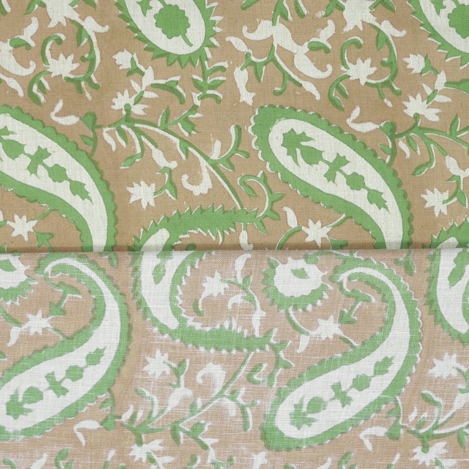 Handcrafted Green Floral Block Printed Fabric Linen Blend Beauty - Kiara