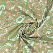 Handcrafted Green Floral Block Printed Fabric Linen Blend Beauty - Kiara