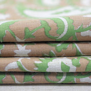 Handcrafted Green Floral Block Printed Fabric Linen Blend Beauty - Kiara